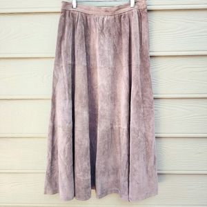 (EUC) VTG Paneled Suede Leather A-Line Midi Skirt